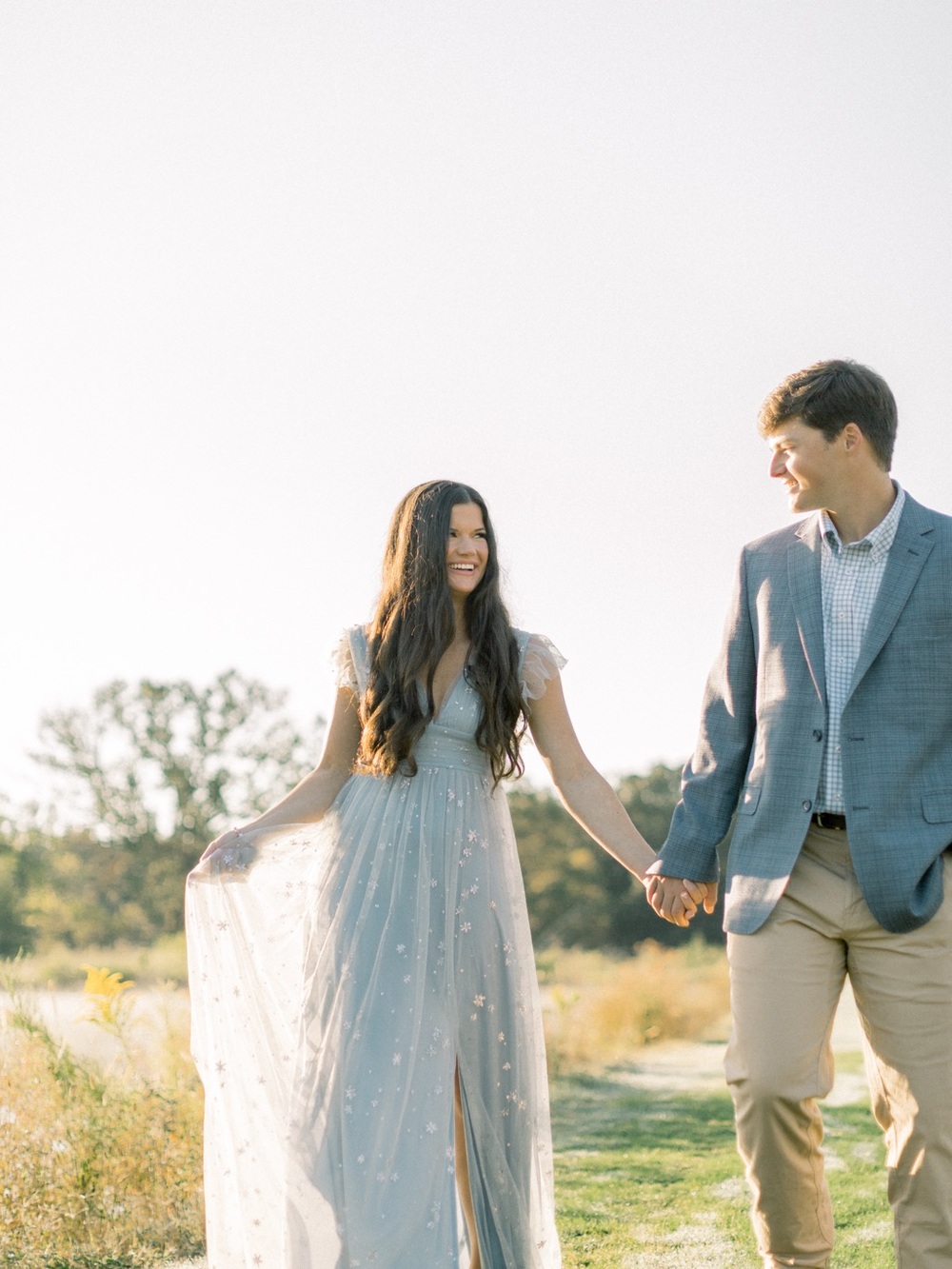 Soieblu Pale Blue Embroidered Tulle Gown